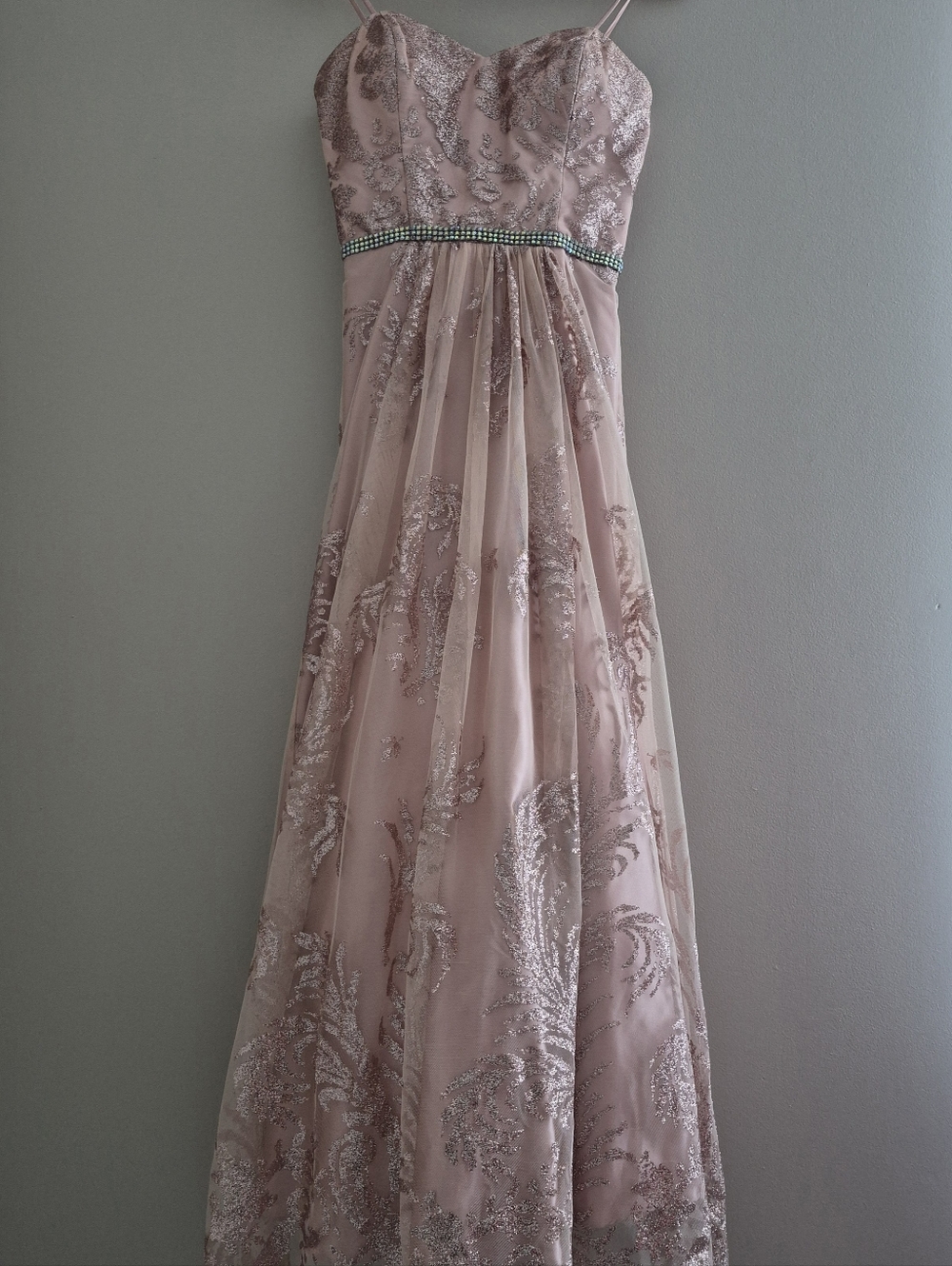 Cachet Formal Strapless Floral Glitter Gown, Size 2